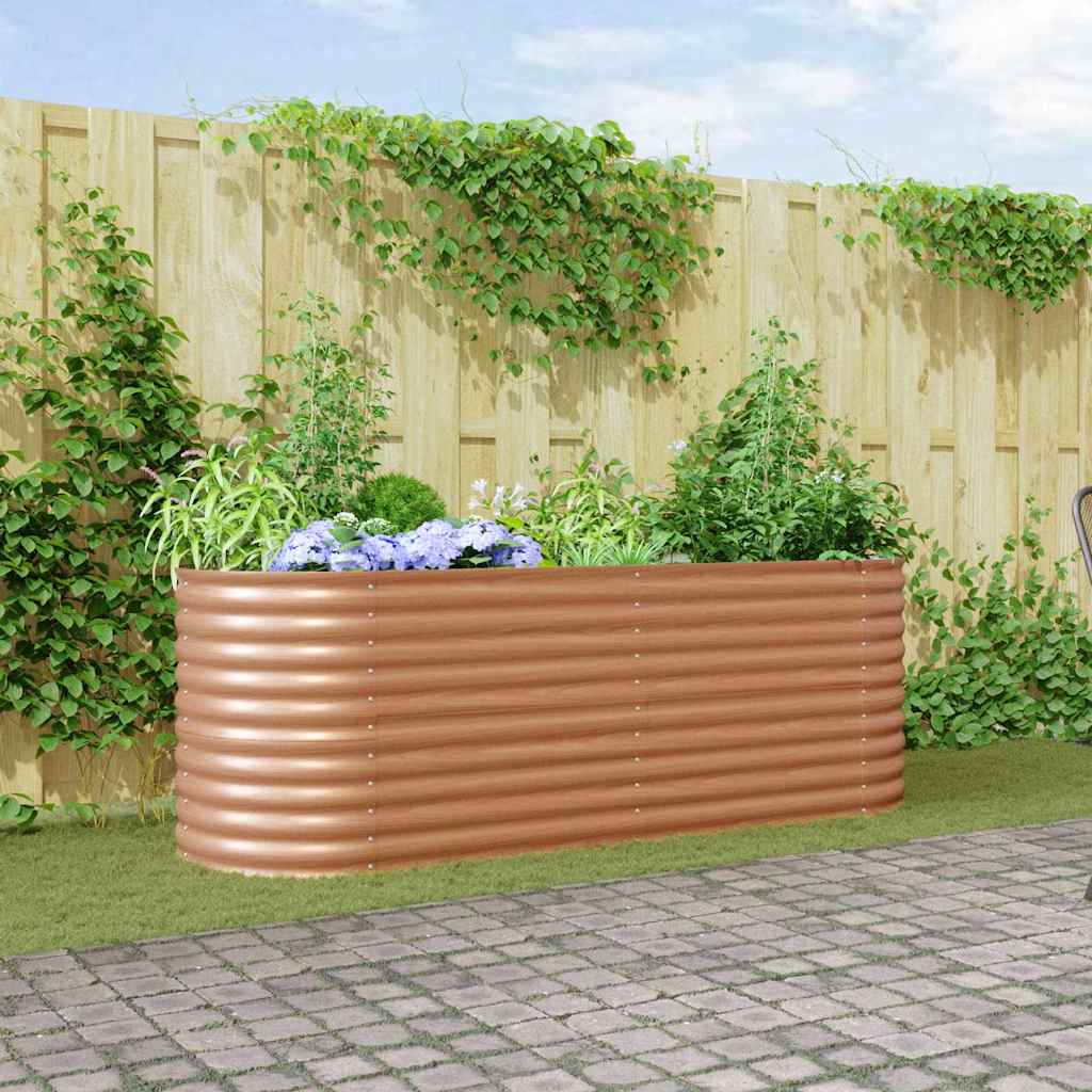 Image of Vidaxl Brown Raised Bed 240x80x81 Cm Metal Planter - , Stable For Indoor/outdoor, Wood-like Surface, Of Space For Vegetables And Flowers.