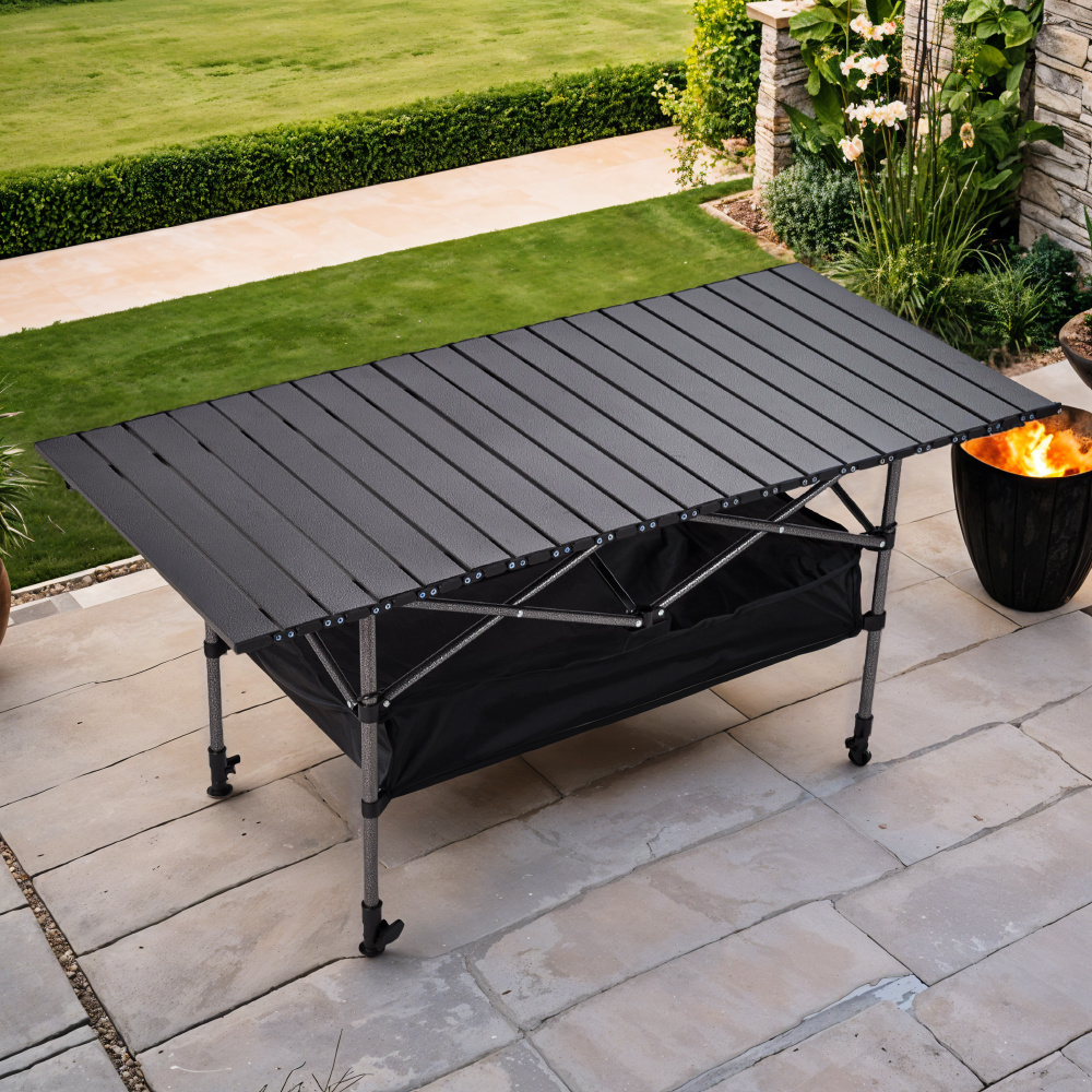 Outdoor Table with Adjustable Height, Folding Portable