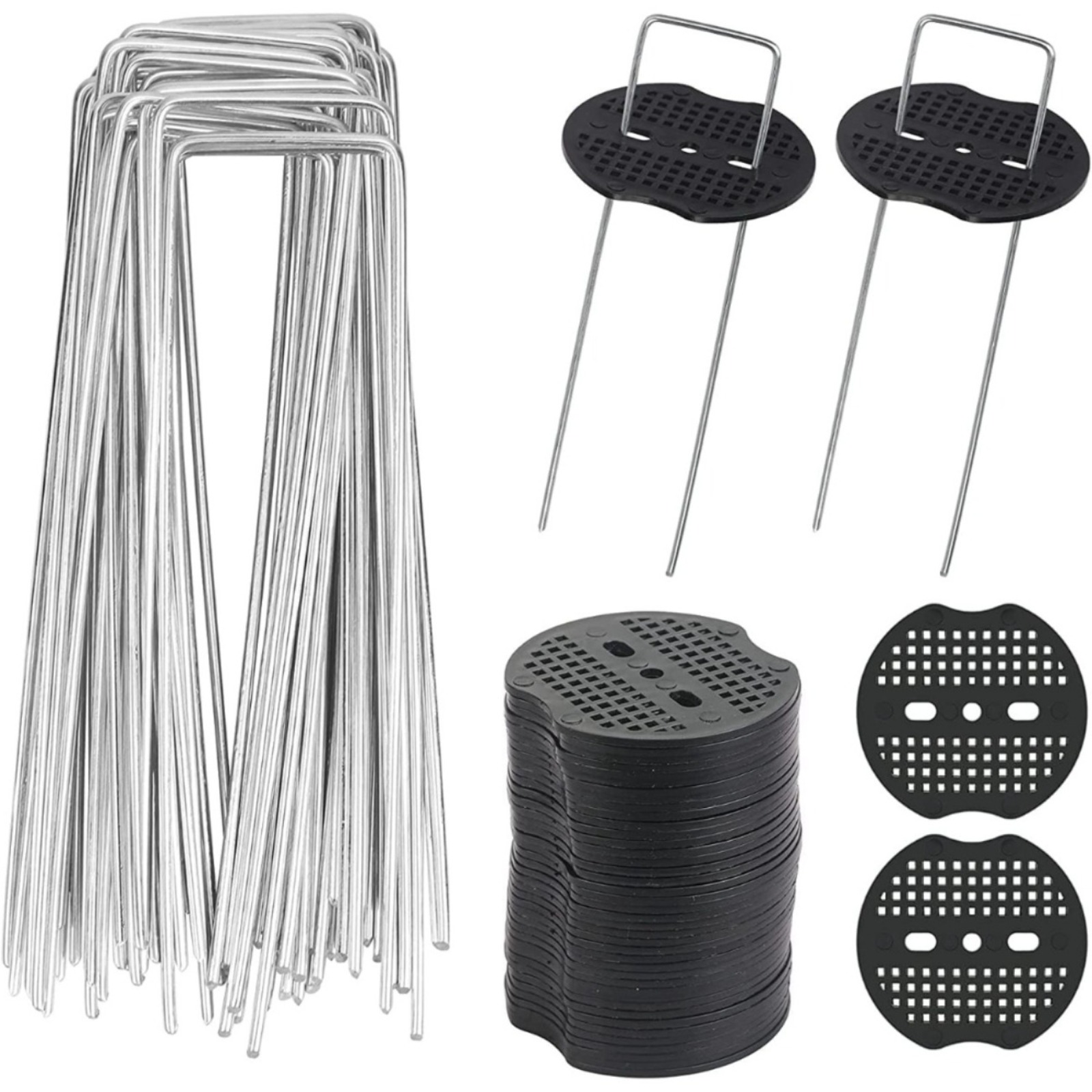 E-shop 80 PCS Garten Erdanker Set 40 pcs Verzinktes Erdnägel 40 pcs Pufferscheibe Bodenanker zur Befestigung von Unkrautflies Unkrautfolie oder Camping