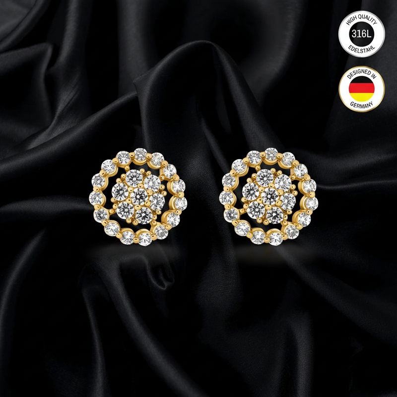Women's Earrings - Gold-colored - With White Cubic Zirconia Stone - Waterproof