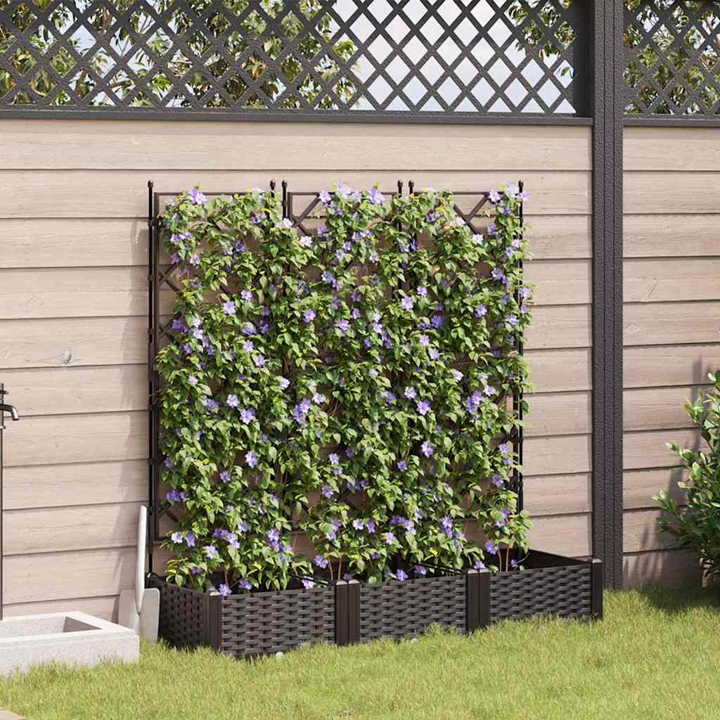 Image of Vidaxl Garden Planter 3pcs Brown 120 X 40 X 125.5 Cm Plastic, And Terrace, Elegant Planter Box, Functional Outdoor Decoration, Minimalist Container For Versatile Gardening