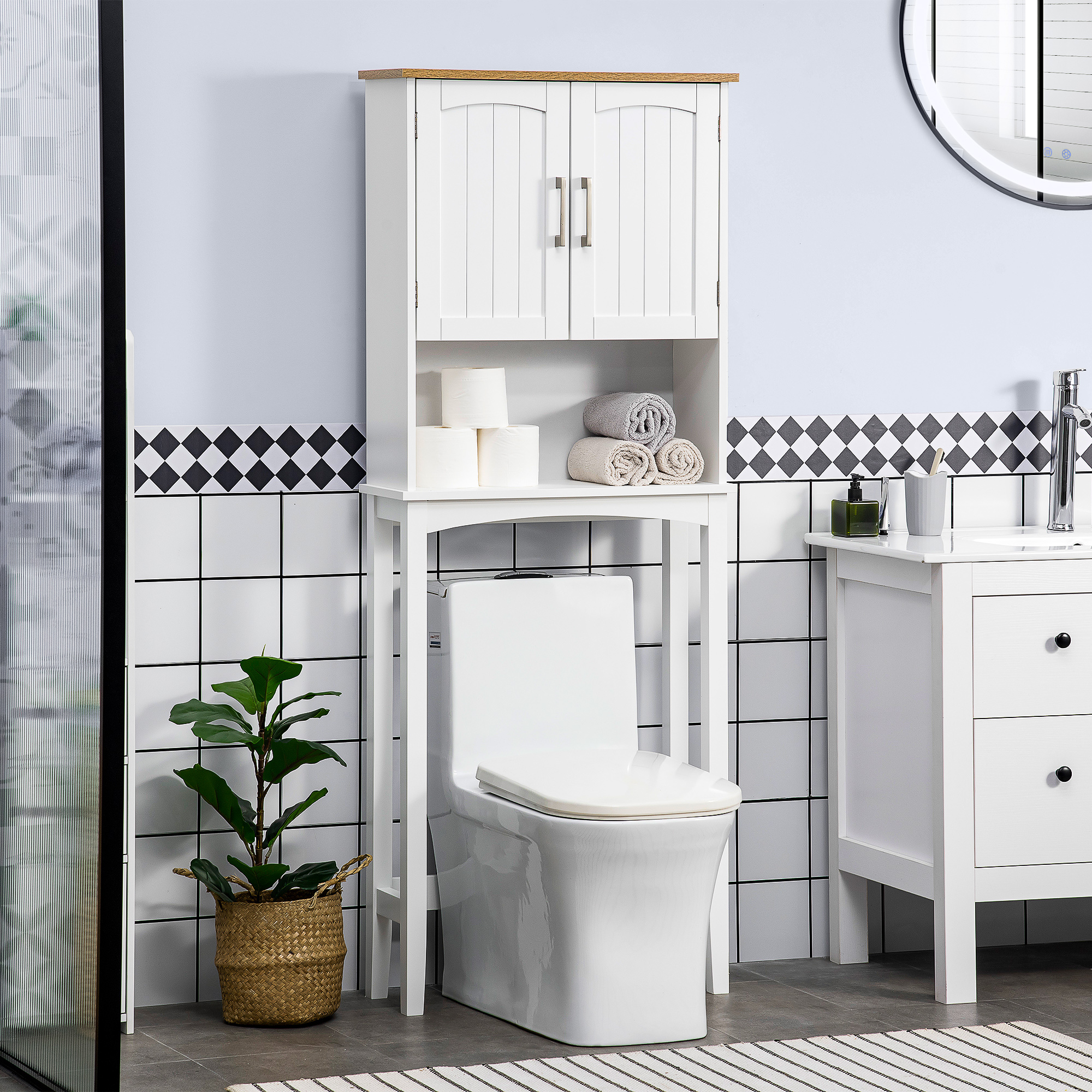 TEMU kleankin Mueble sobre Inodoro Armario para Lavadora con Balda Ajustable Interior y Estante de Almacenaje para Baño WC Carga 20 kg Antivuelco