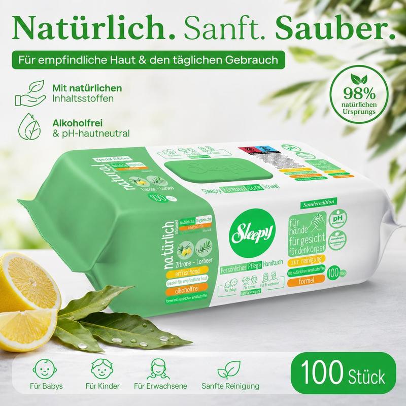 Image of Easy Clean Sensitive Wet Wipes Lemon - 1x100 Wipes – For Babies, Children & Adults – Alcohol-free, Ph Skin-neutral, Hypoallergenic, For Hands