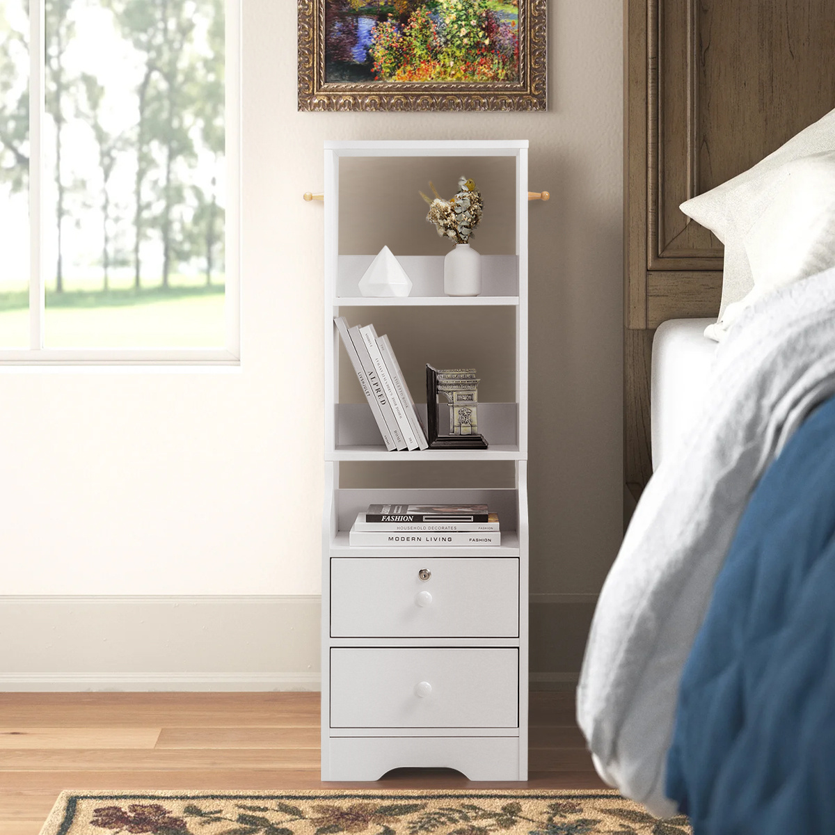TEMU Multi Purpose Drawer Style Storage Cabinet, Bedroom Wall Mounted Three-layer Bedside Table, Large Capacity Storage Cabinet, White, Simple And