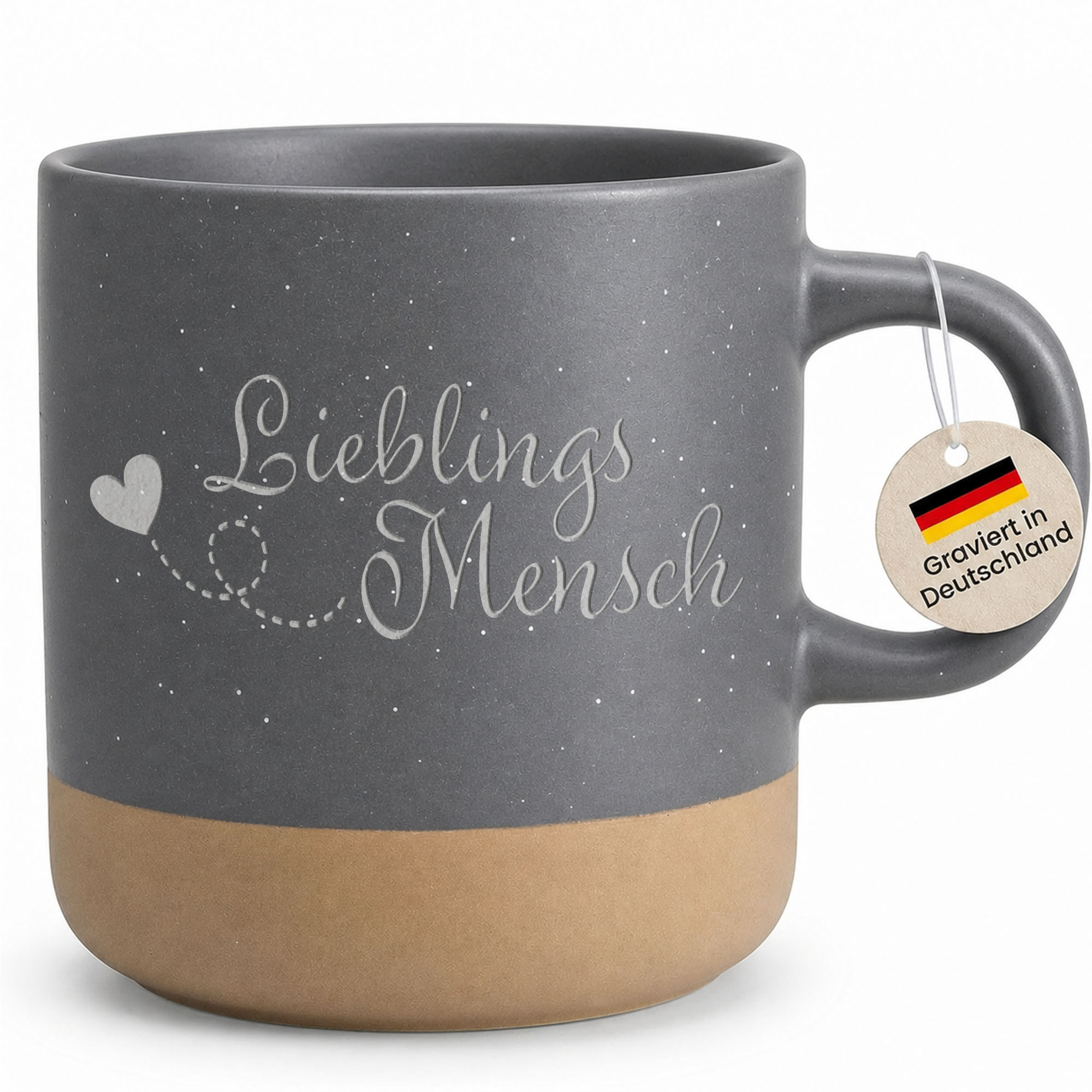 Image of Coffee Cup With Engraving - Person Heart Quote - Gift For Women Men Girlfriend Partner - Valentine's Day Birthday Christmas - Coffee Cup Decoration Stoneware Gray - Handle Right