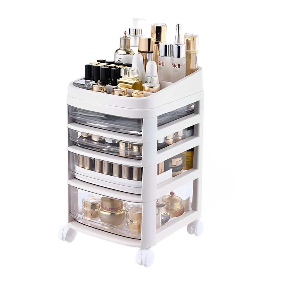 Floor Standing Cosmetic Storage Tower with Transparent Drawers, Portable Design