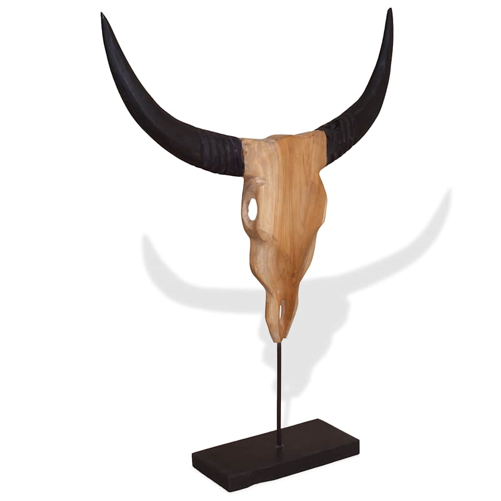 Image of Vidaxl Sculpture Teak 66x15x88 Cm, Bull Sculpture, Standing Statue, Standing Animal Figure, Bull Sculpture, Standing Statues