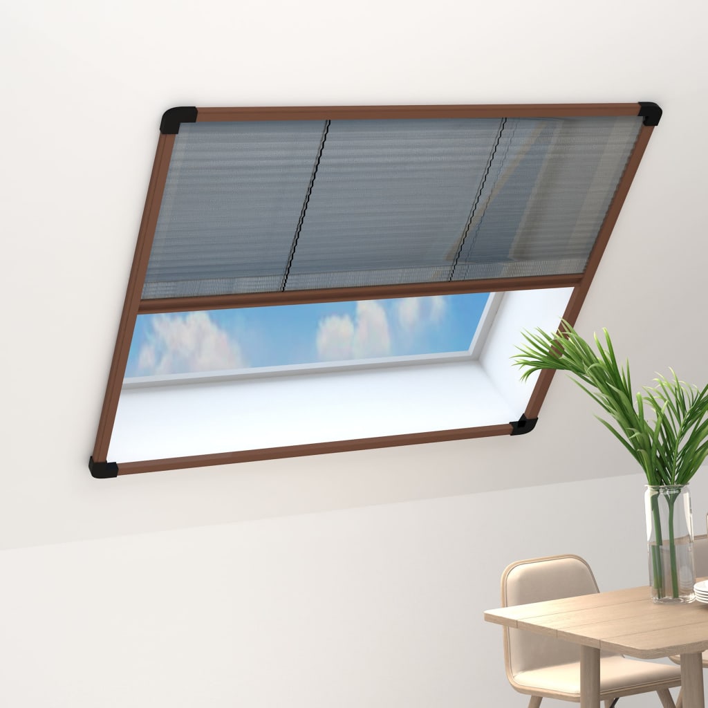 Vidaxl Insect Screen Pleated For Windows Fly Screen Skylight Screen Protection Skylight Pleated Aluminum Brown 120x120cm