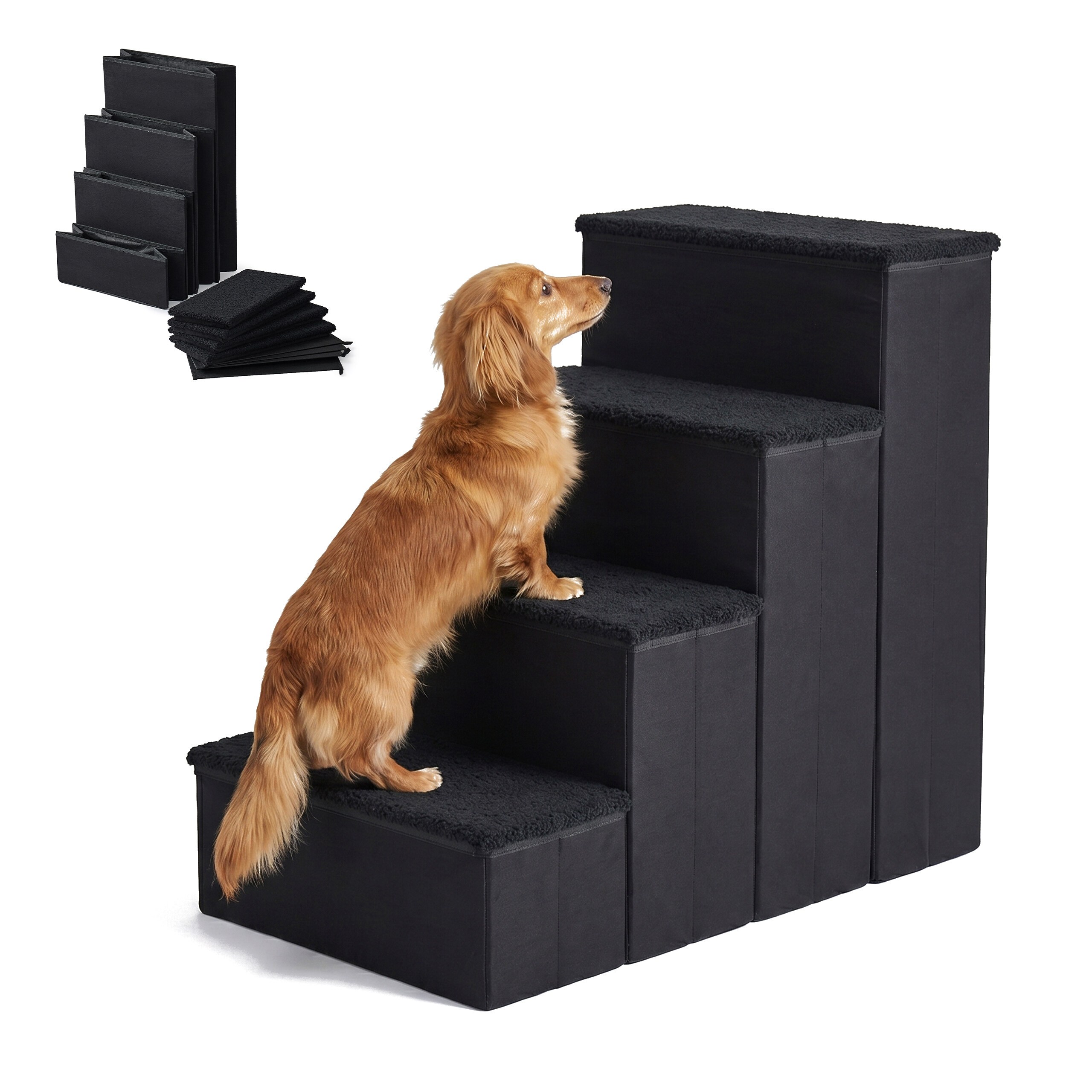 Image of Dog Stairs In Black - (w)40 X (h)65 X (d)70 Cm