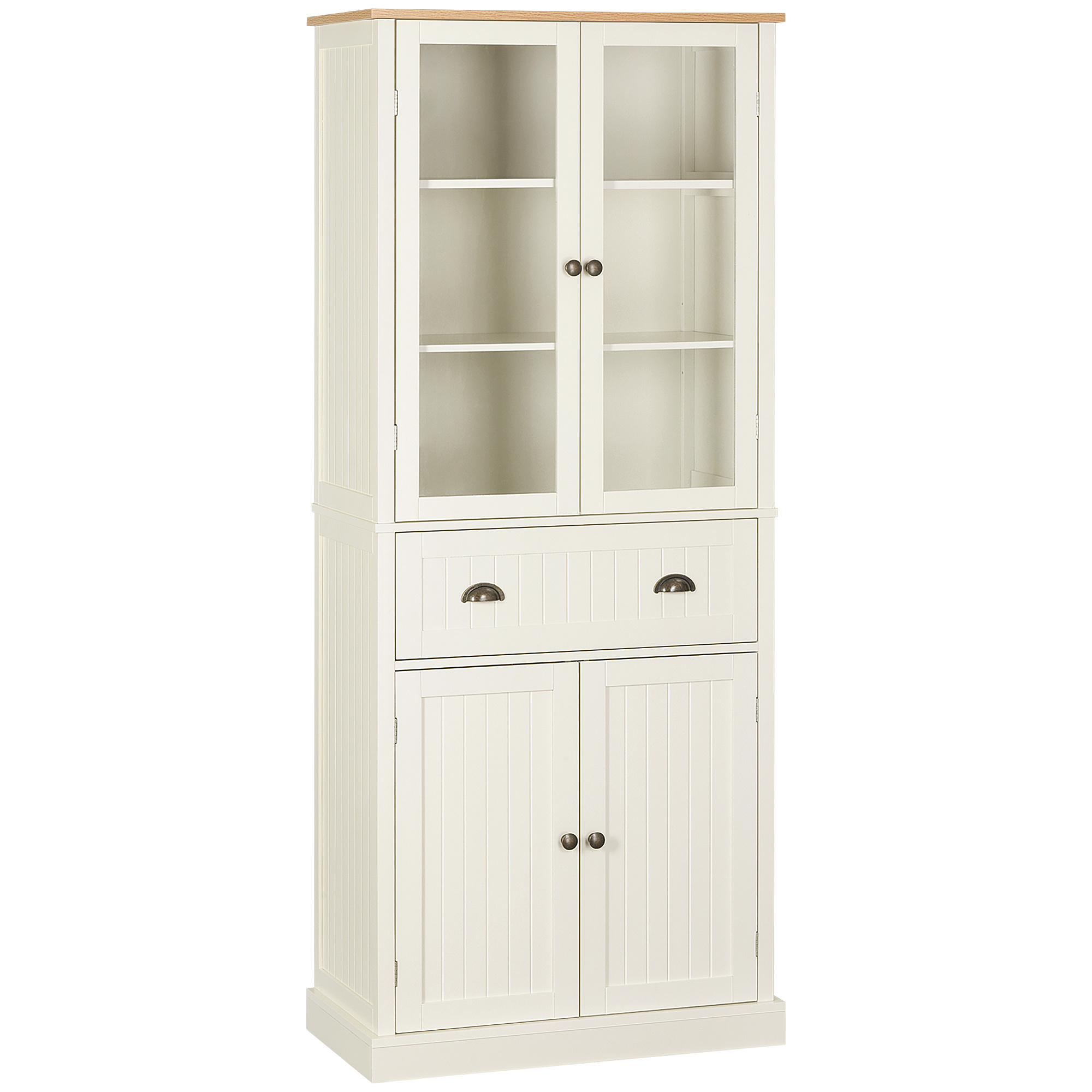 TEMU HOMCOM Buffet de cuisine armoire de cuisine 4 portes dont 2 portes vitrées et 1 tiroir hauteur 182, 5 cm avec étagères - MDF - beige