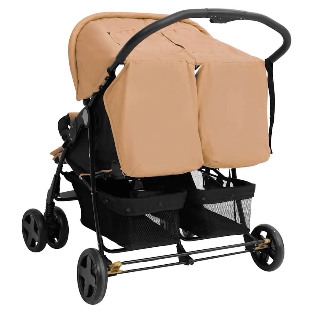 Taupe Stalen Tweezits Wandelwagen - Tweelingwagen, Dubbele Wandelwagen