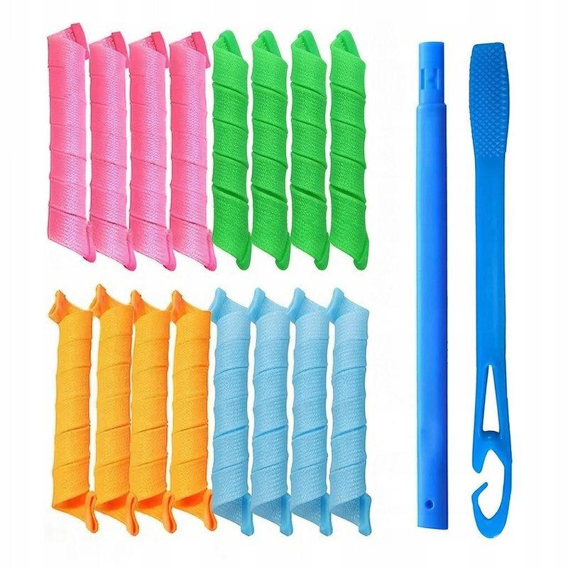 TEMU Hair Curlers To Italy Spiral Rods For Curls Set Of 18pcs With 2 Sticks For Styling, Elastic For Curling Hair Without Using High Temperature,