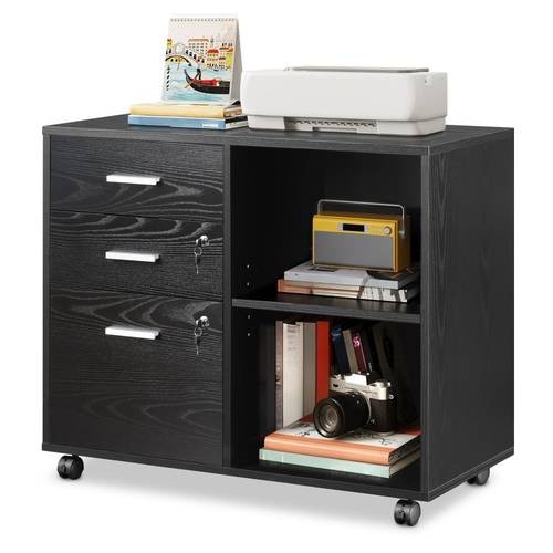 3 drawer mobile file cabinet wood lockable drawers printer stand with open storage shelf fits a4 or letter size for home office