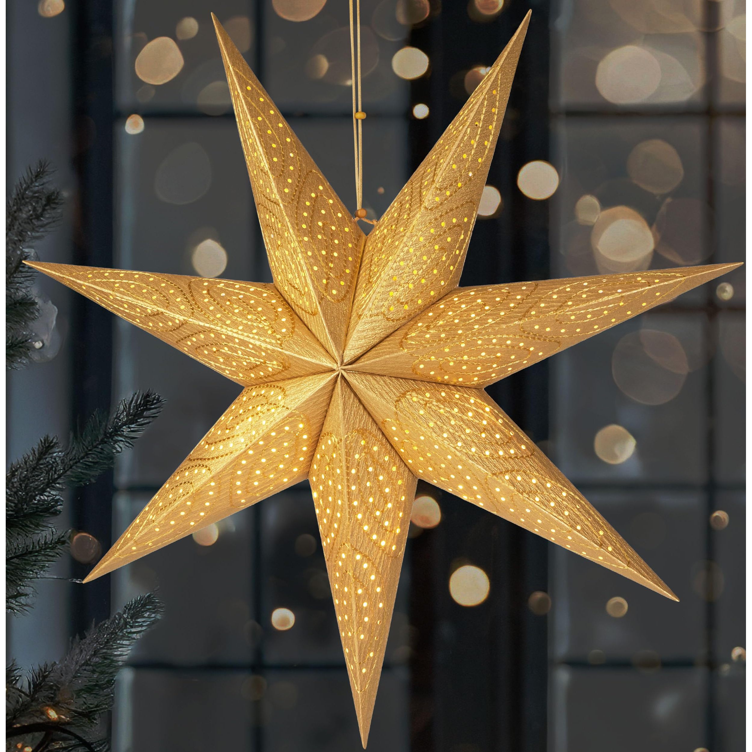 Brubaker 60 Cm Paper Christmas Star For Hanging - Led Advent Star For Christmas Decor And Window - 3d Paper Star With Timer Function - Hanging Light Star