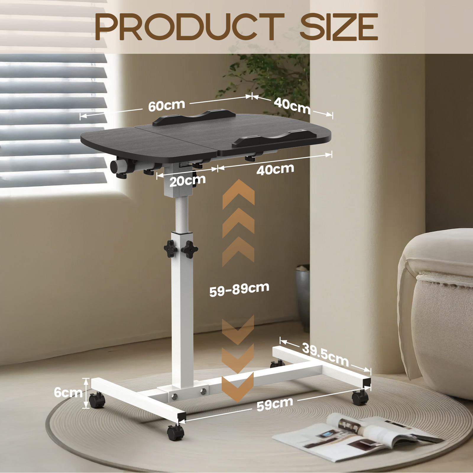 Height-adjustable Laptop Desk With Wheels, Mobile Computer Desk, Foldable Table, Study Table For Home Office, Bed, Sofa