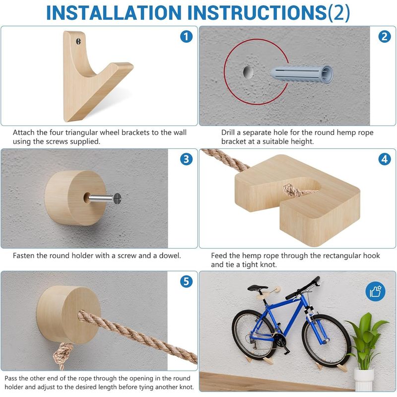 Wooden Bicycle Wall Mount with 50 kg Load Capacity for Road Bike, Mountain Bike, Hybrid, Tandem - Stylish Home Storage Solution