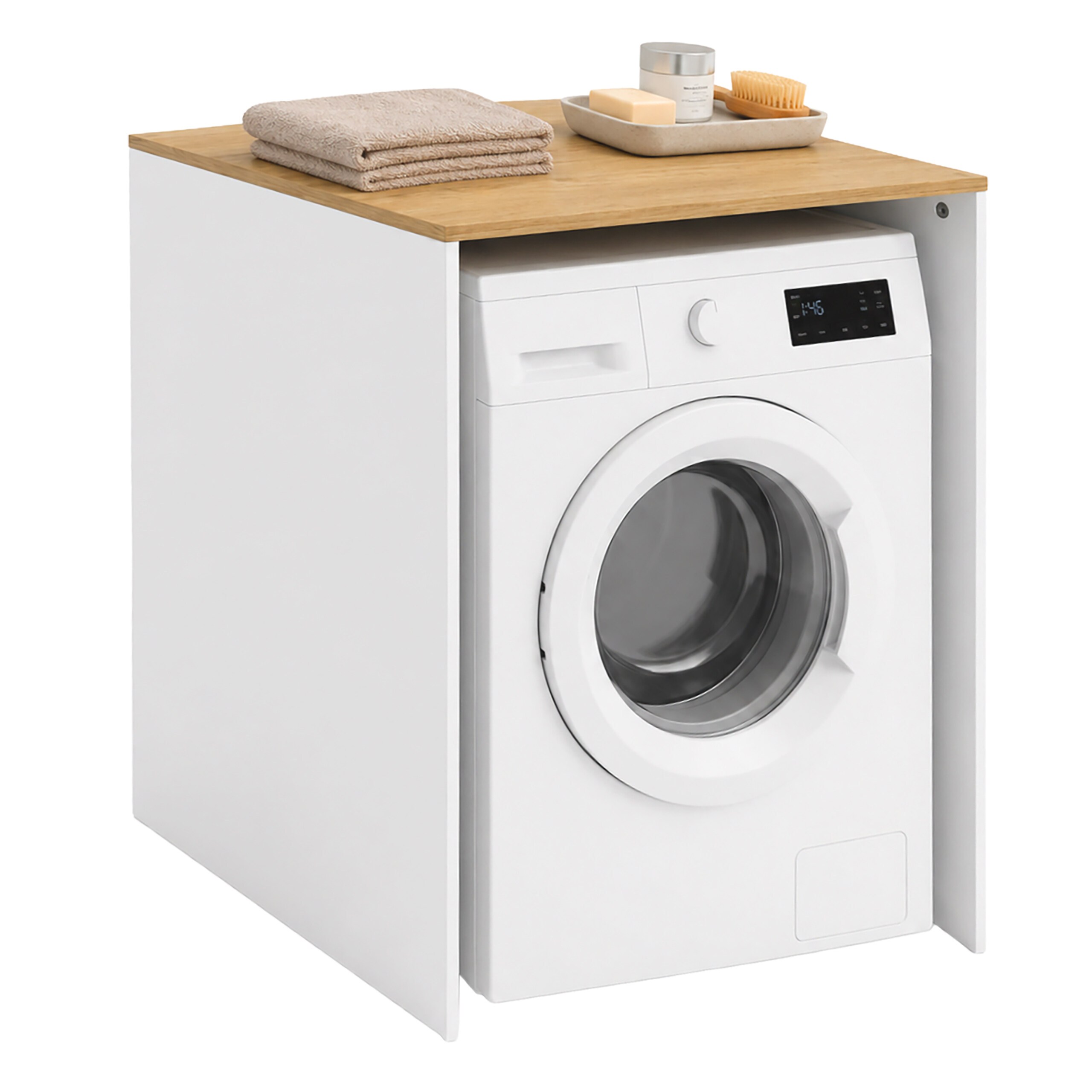 Washing Machine Cabinet In White/natural - (w)68 X (h)88 X (d)60 Cm