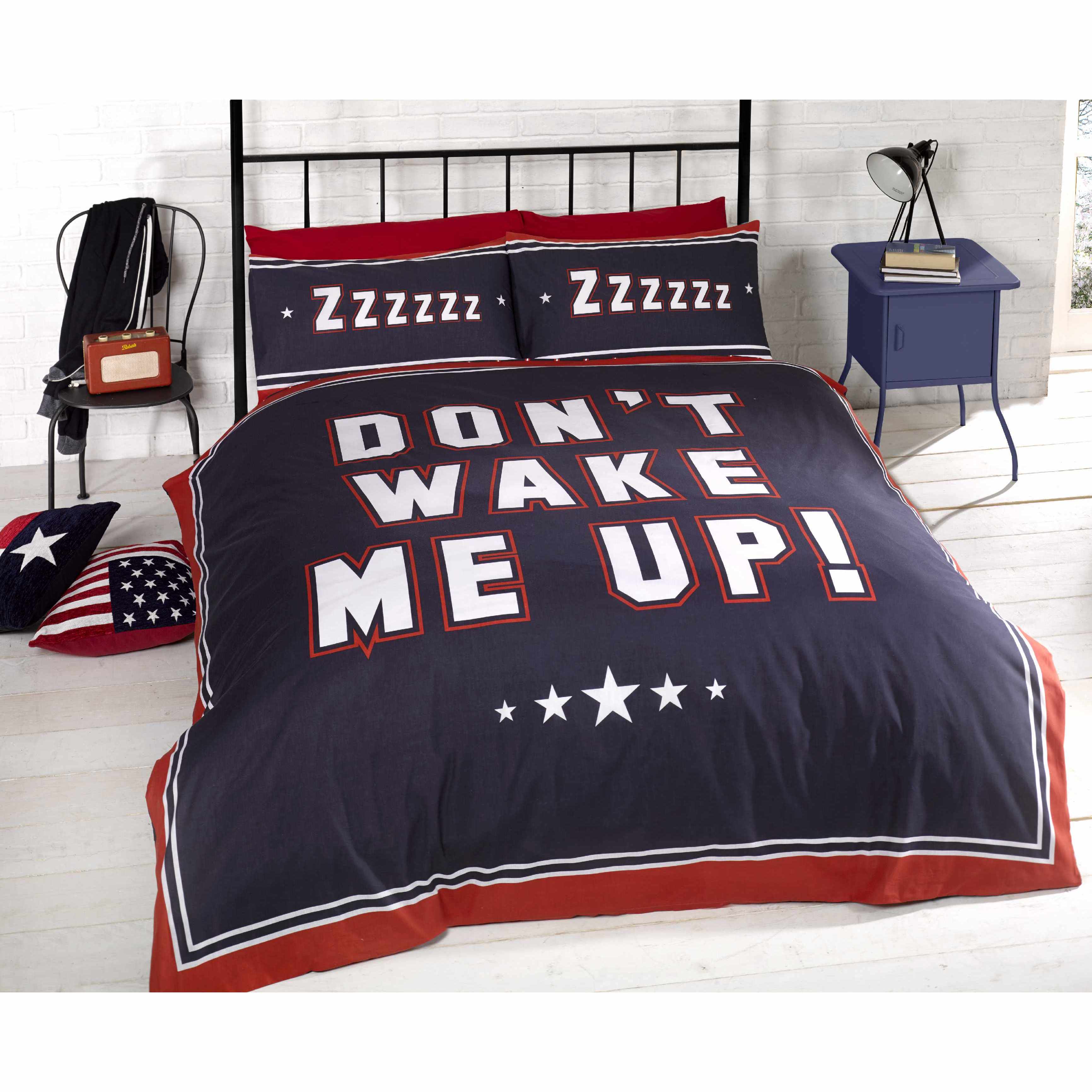 Rapport Home Don't Wake Me Up Polycotton Reversible Duvet Cover Set with Pillowcase in Navy | Size: King