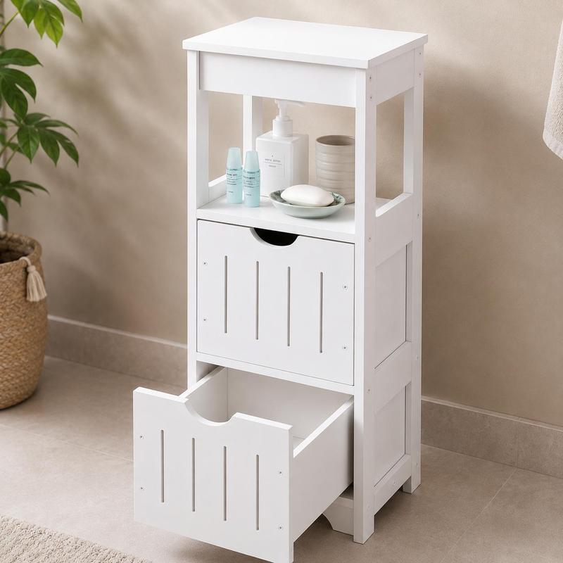 TEMU Slim Bathroom Cabinet With 2 Doors And Open Compartment, Space-saving Bathroom Cabinet, Storage Cabinet For Bathroom And Guest Toilet