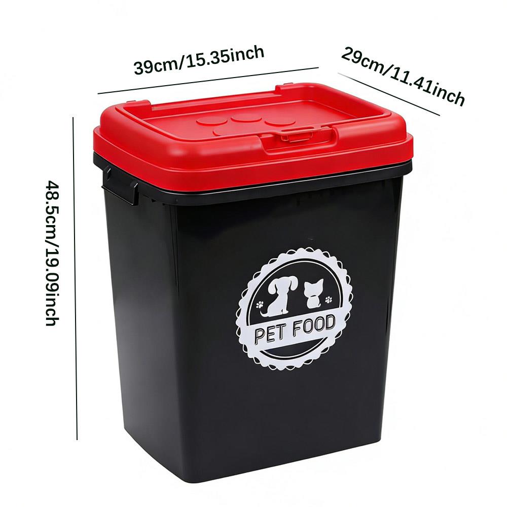 40L Pet Food Storage Container Airtight with Flip Top Lock – Holds 15kg Dry Food, Plastic Food Dispenser Bin with Scoop for Dog Cat Bird Fish Food Black/Grey