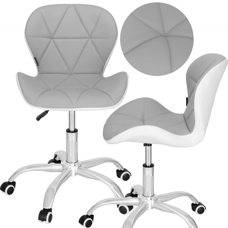 TEMU Ergonomischer Schreibtischstuhl mit Drehfunktion, Eco-Leder Grau-Weiß, Bürostuhl für Erwachsene und Jugendliche mit Höhenverstellung, moderner