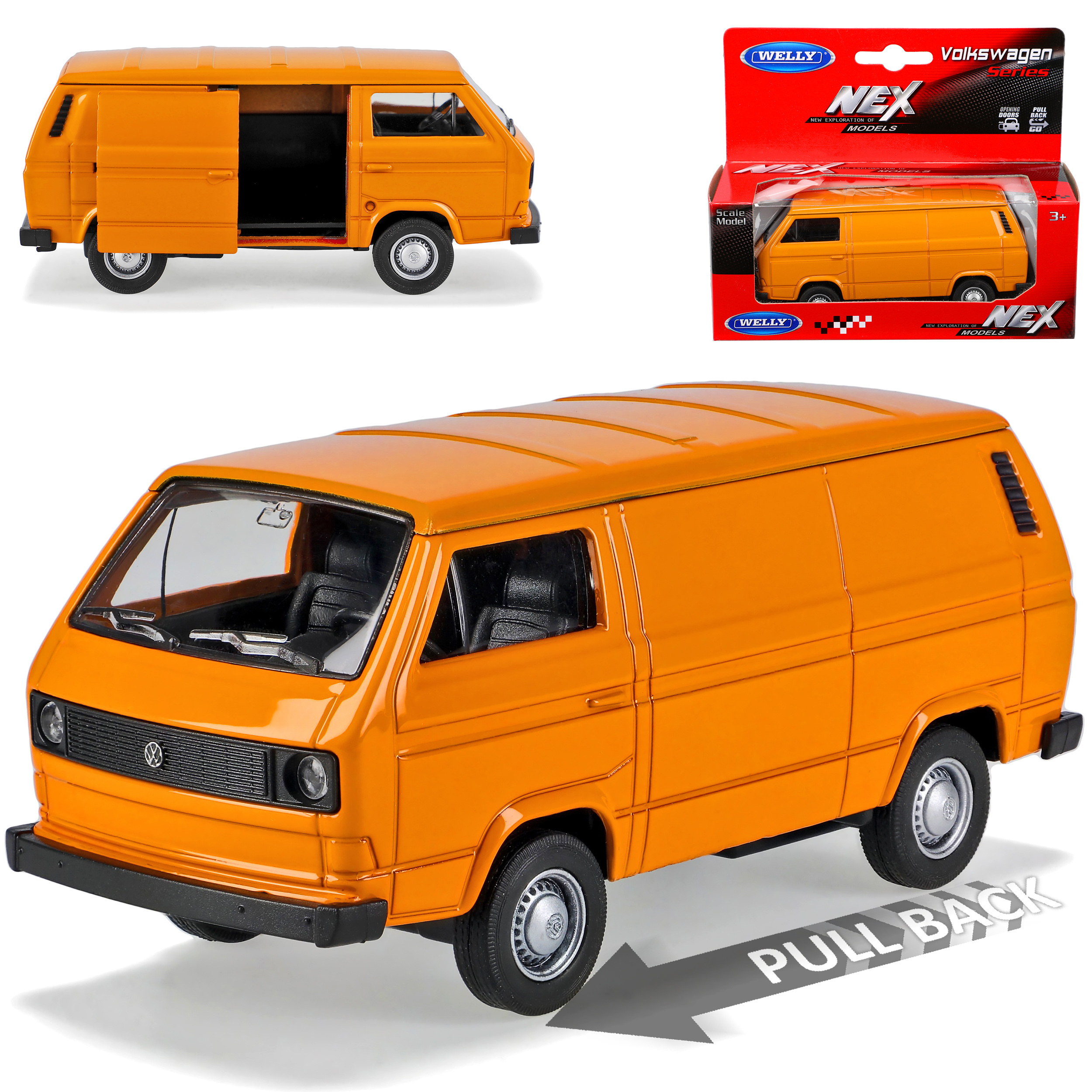 Vw T3 Transporter Van Orange 1979-1992 Scale 1/43 1/36-1/46 Welly Model Car