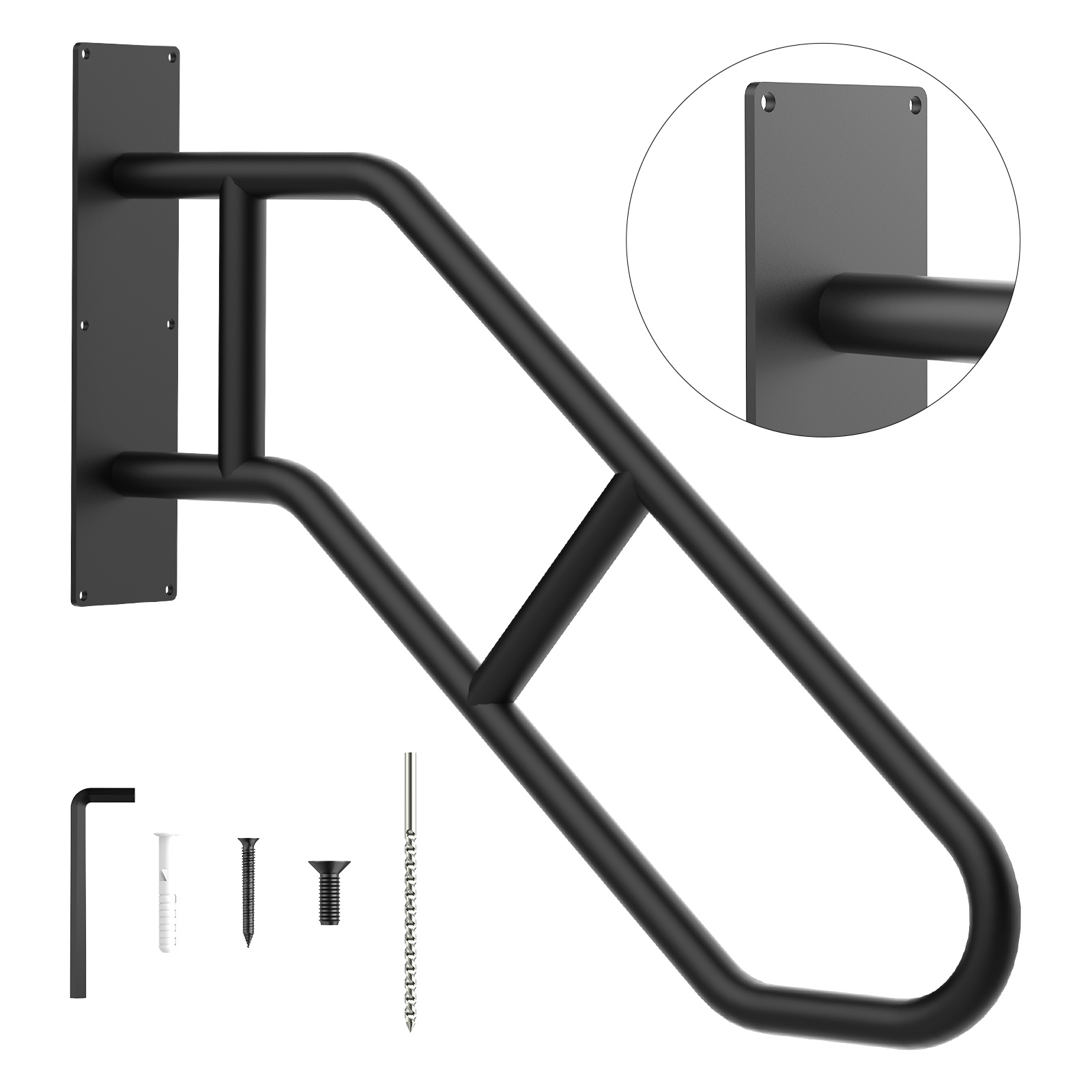 Image of Lingsen 1-piece U-shaped Metal Handrail, Designed For Outdoor Stairs, Wall-mounted Safety Handrail For Stairs, Modern Entryway Handrail With Plate Thickness, Including Installation Material