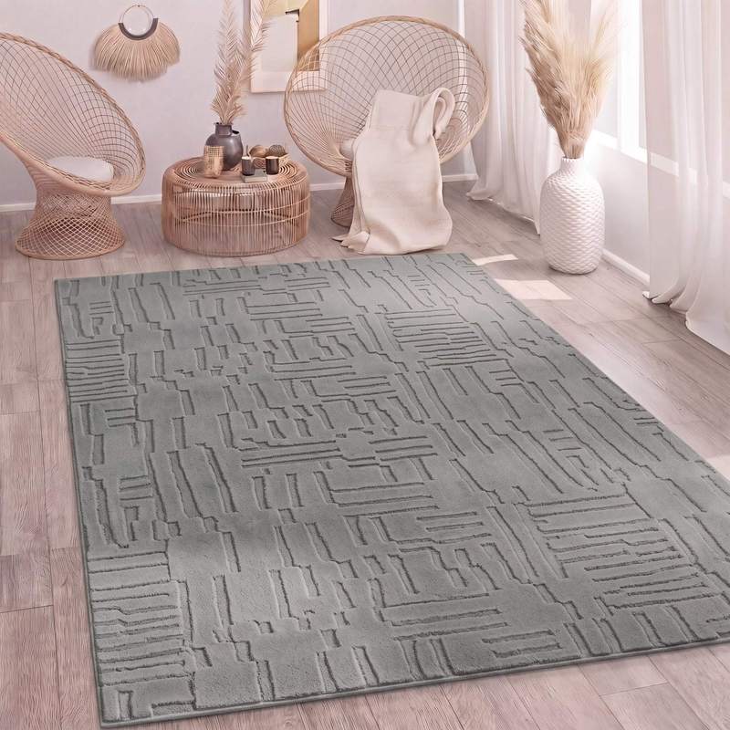 Image of Living Room Carpet Bedroom High Pile Washable Scandinavian Geometric Bohemian
