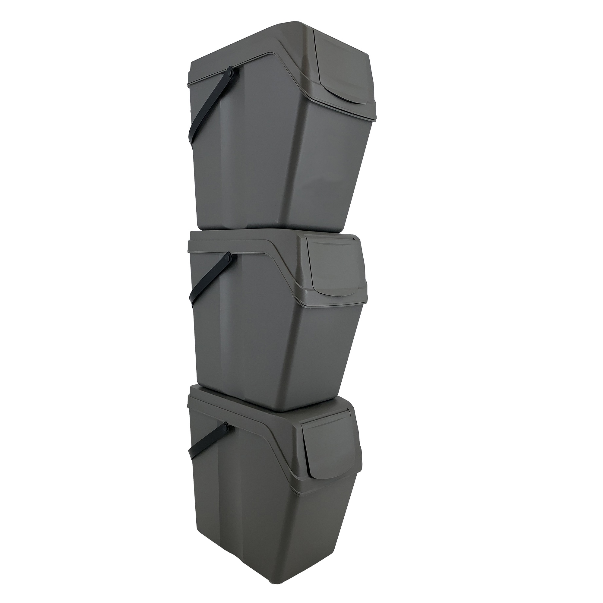 Set Of 3 Keden Sortibox Trash Cans For Recycling, Gray, Volume 3x25l