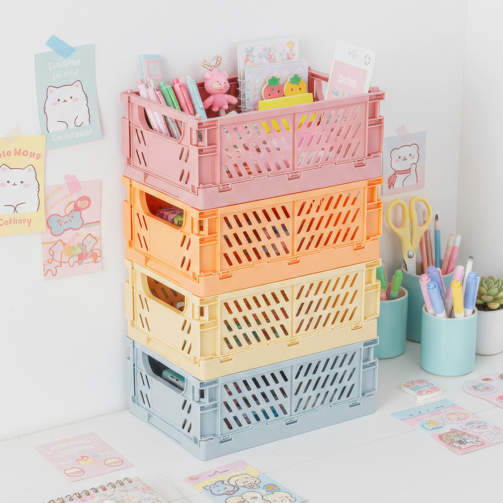 6-Pack Collapsible Storage Crates with Labels & Marker for Easy Organisation