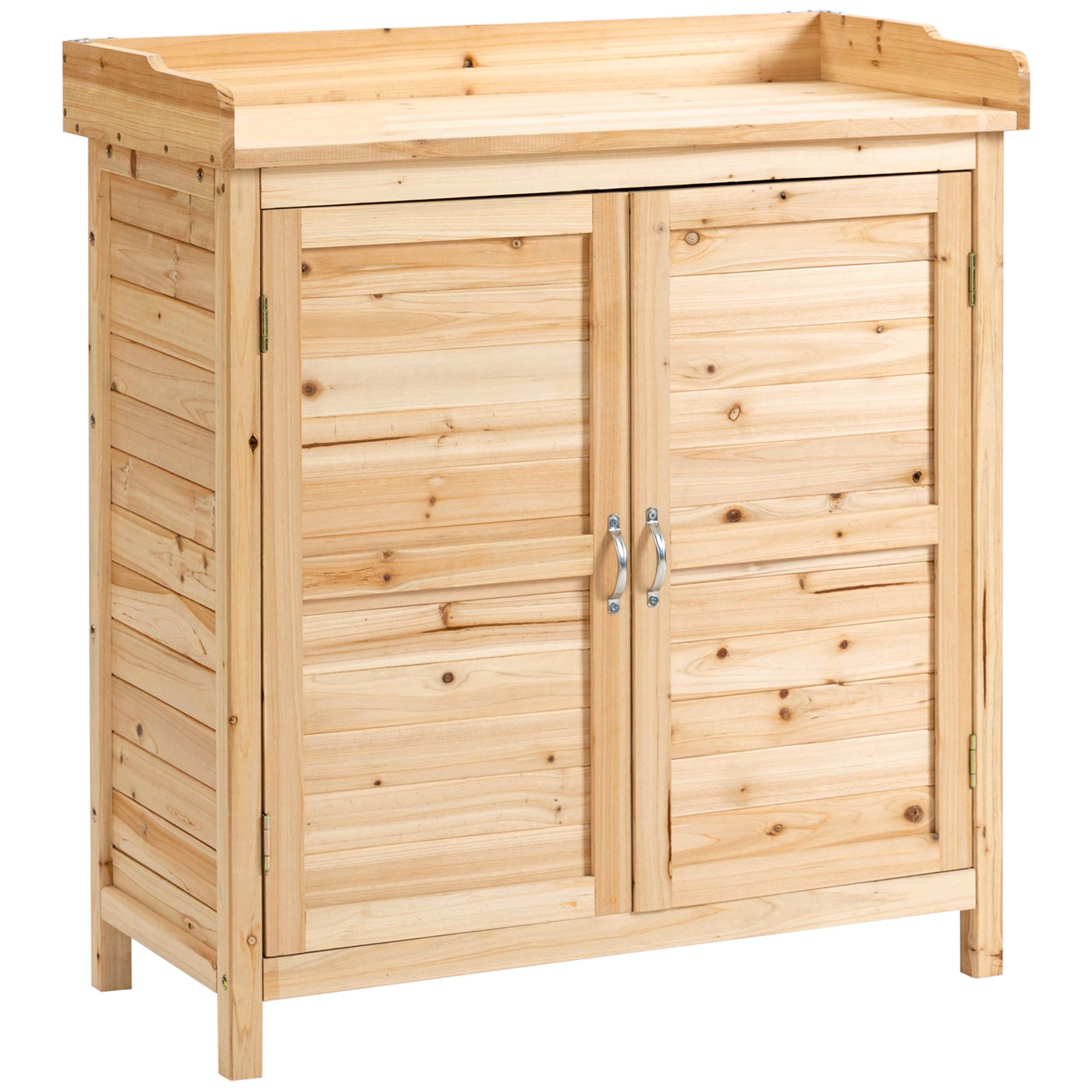 TEMU Outsunny Armoire de jardin pour outils sur pied placard avec double porte et étagère interne en bois sapin pré-huilé dim. 83L x 40l x 92H cm