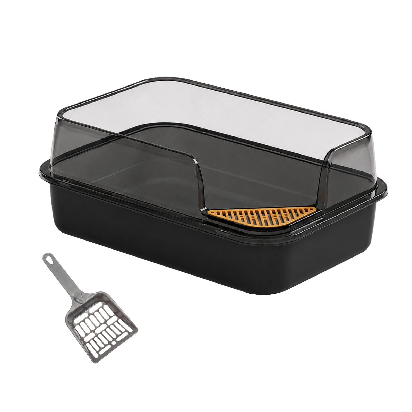 Image of Spacious Cat Litter Box With High Rim, Practical Pet Accessory For Comfortable Use In Living Areas