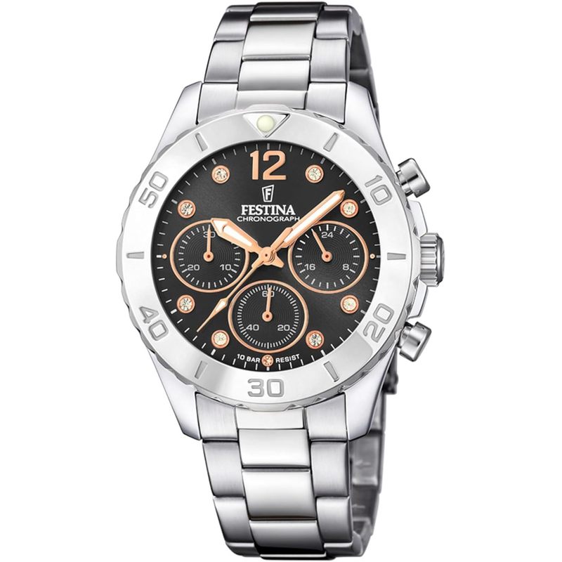 Women's Pink Stainless Steel Watch Bracelet with Chronograph Functions, Water Resistant to 100m, Mineral Glass, Deployment Clasp - Stylish Accessory for Everyday Wear