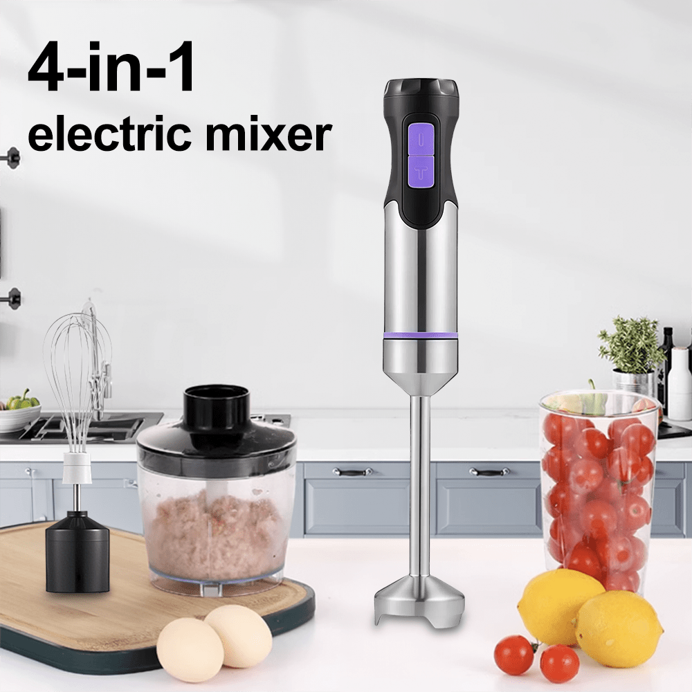 Image of 4-in-1 Hand Blender Set, 600-watt Blender With 500ml Food Chopper & Whisk, Stainless Steel , 3-speed Control For Smoothies, Purees, Sauces, Easy To Clean