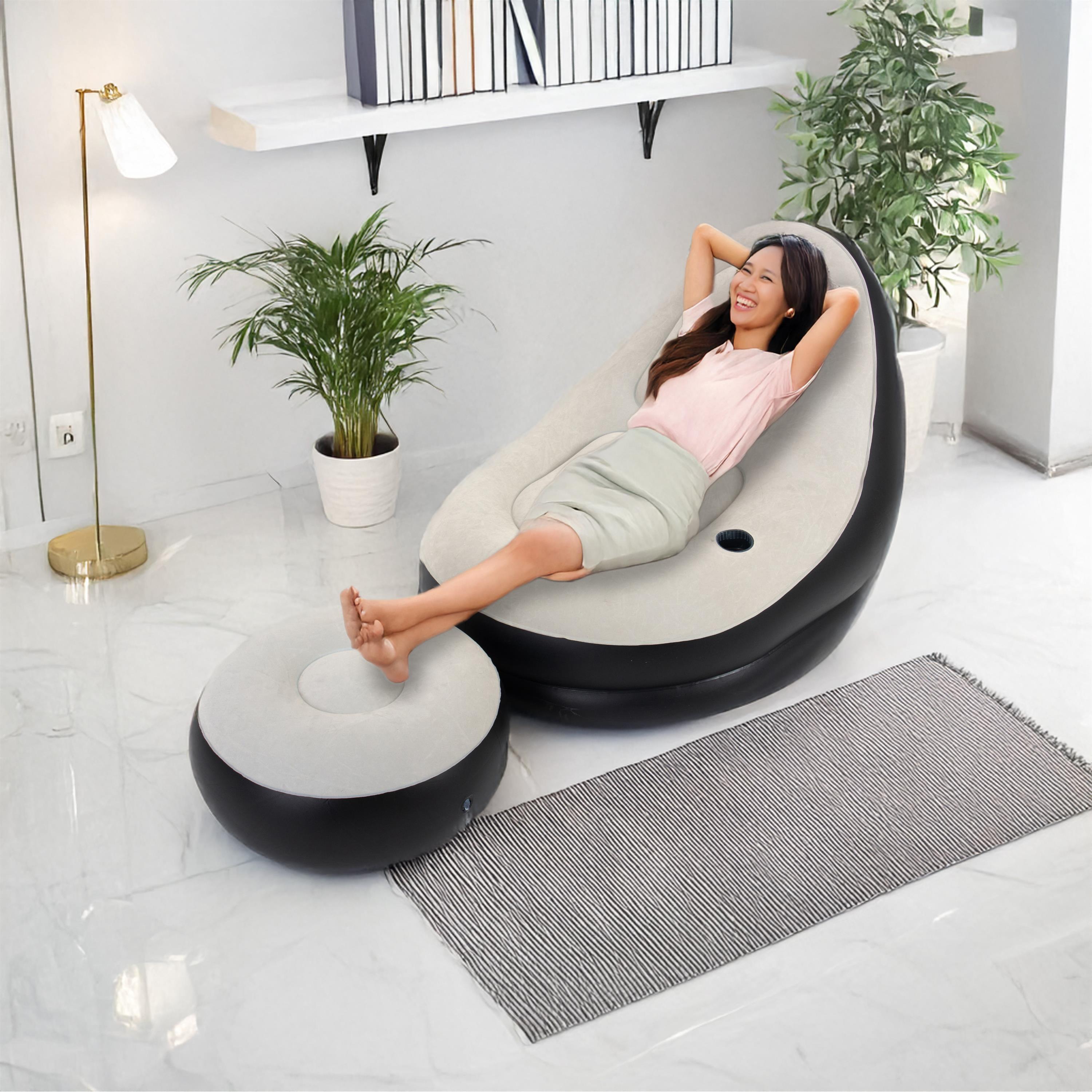 Inflatable Lounge Chair With Ottoman 125x100x85 Cm – Air Relaxation Chair For Outdoor, Indoor, Garden, Camping, Festival, Beach