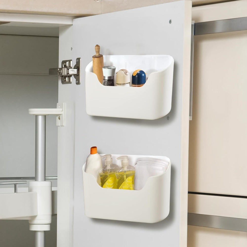 TEMU 2 Pcs Kitchen Storage Boxes, Kitchen Cabinet Door Storage Box, Self-adhesive For Storage