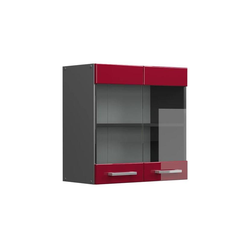 Image of Red High-gloss 60 Cm Kitchen Glass Cabinet Hanging Glass Cabinet Suspended Dish Cabinet Cabinet For The Kitchen Particleboard, 16 Mm Kitchen