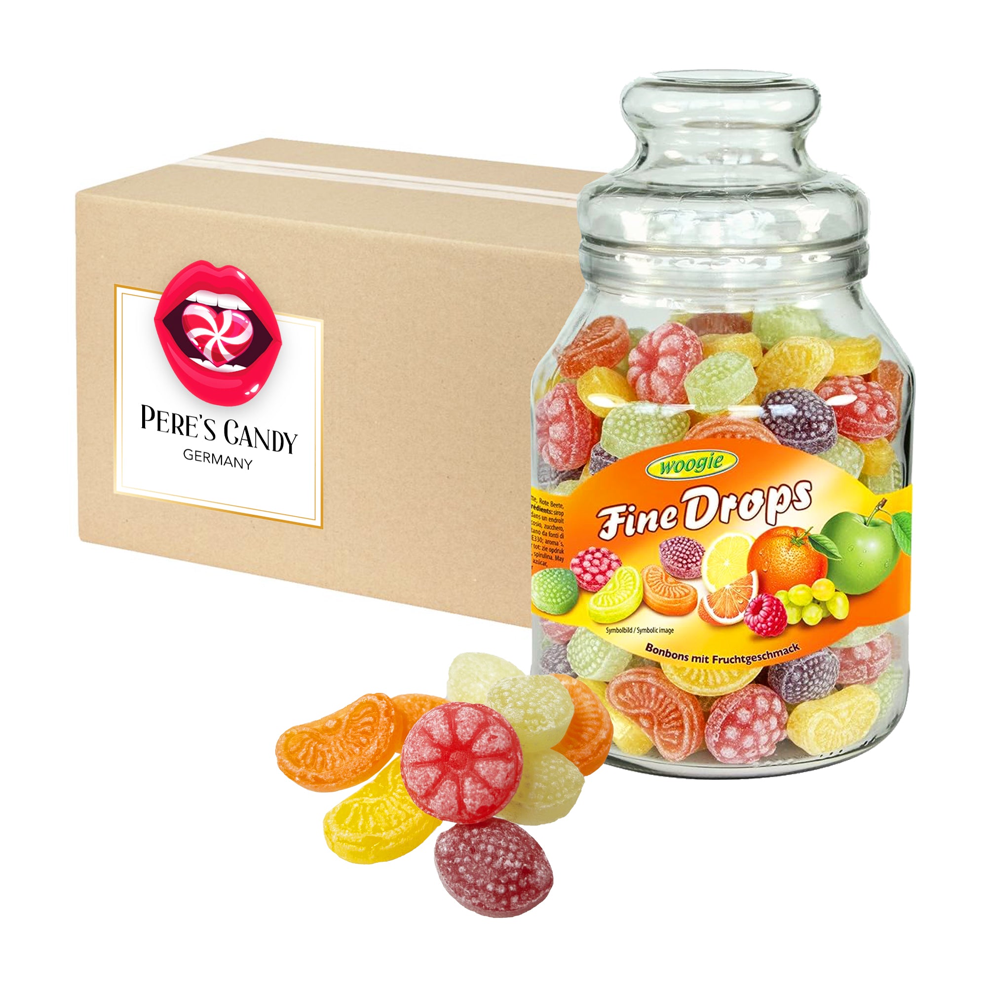 Image of Fine Drops - Fruit Mix Flavored Candies 966g - Colorful Hard Caramels With Fruit Flavor In Reusable Jar