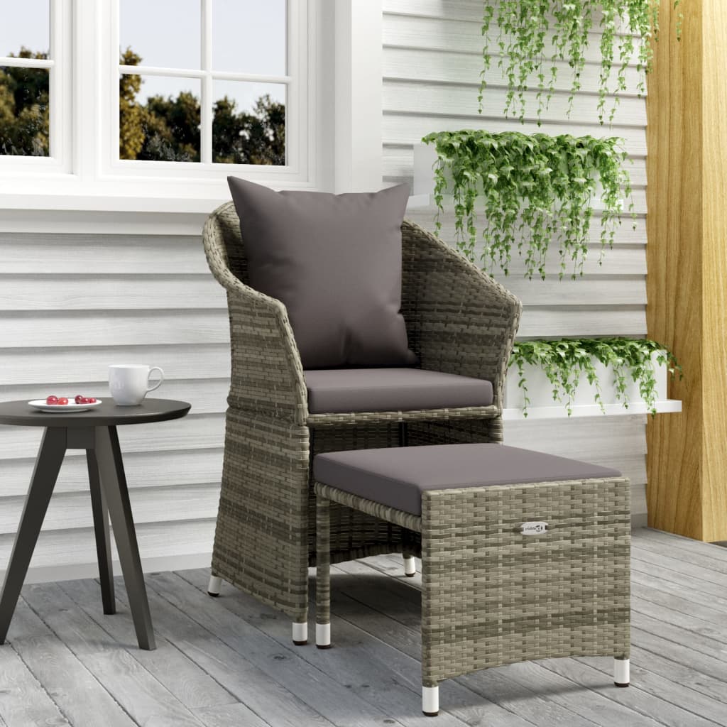 Image of Garden Furniture 2pcs With Cushion Lounge Seating Group Garden Set Rattan Furniture Seating Set Chair Stool Set Garden Grey Poly Rattan