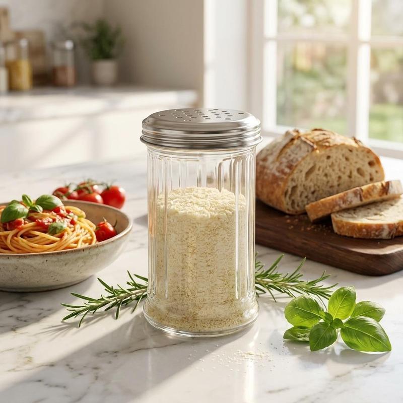 TEMU Glass Shaker 300ml Capacity 13.5 X 8 Cm With Metal Lid For Spices Sugar Cheese Indoor Kitchen Use Seasoning Utensil For Powder And Grated Items