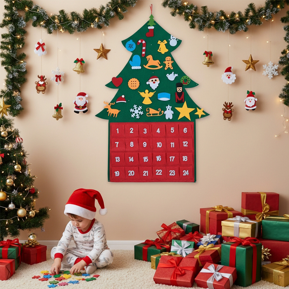 TEMU Felt Christmas Advent Calendar, 24-day Diy Christmas Tree Ornament Hanging Advent Calendar, Fillable Felt Christmas Tree Wall Hanging Countdown