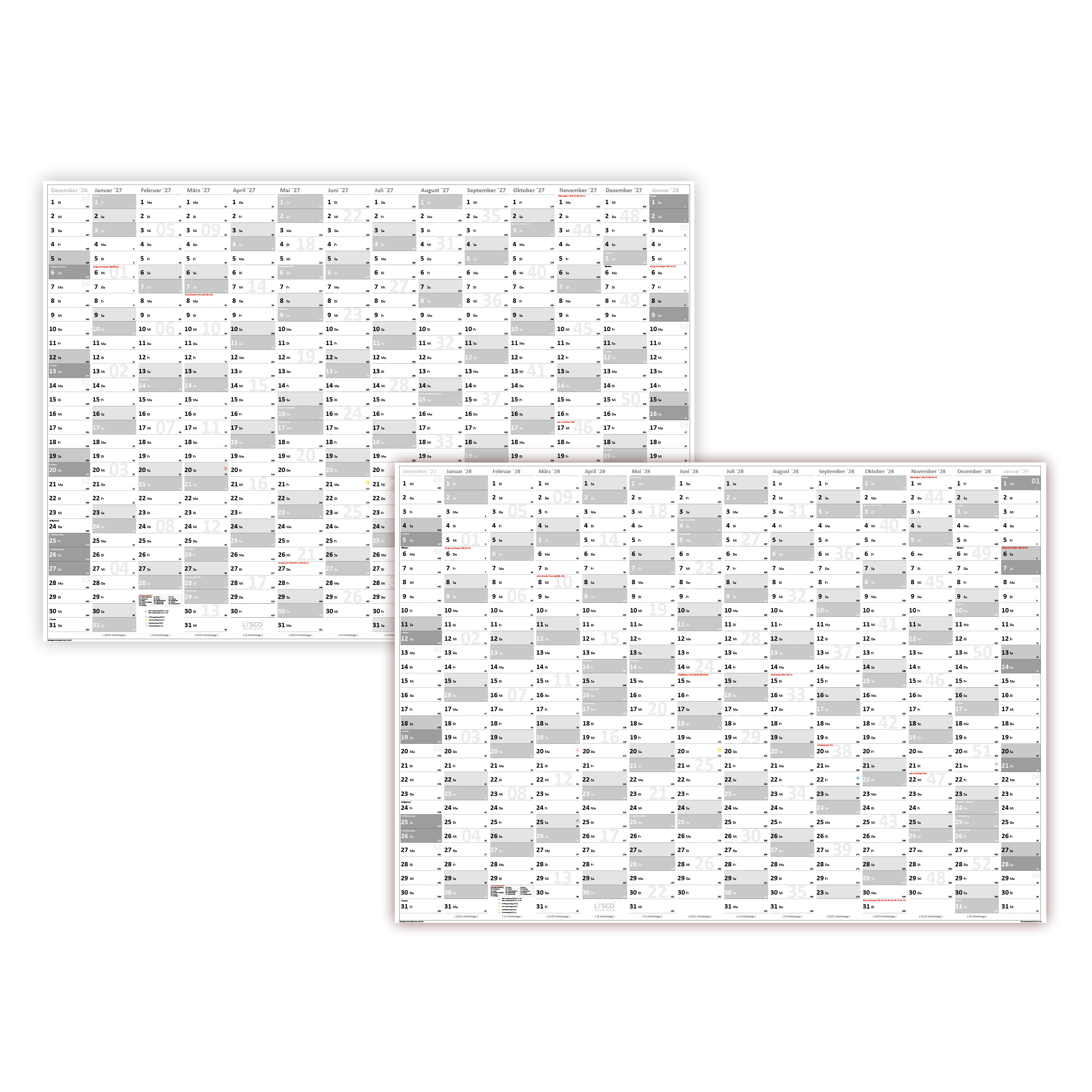 Calendar Din A1 2027 And 2028 - Large Wall Calendar Yearly Calendar - Extra Large - Rolled Delivery Grey2