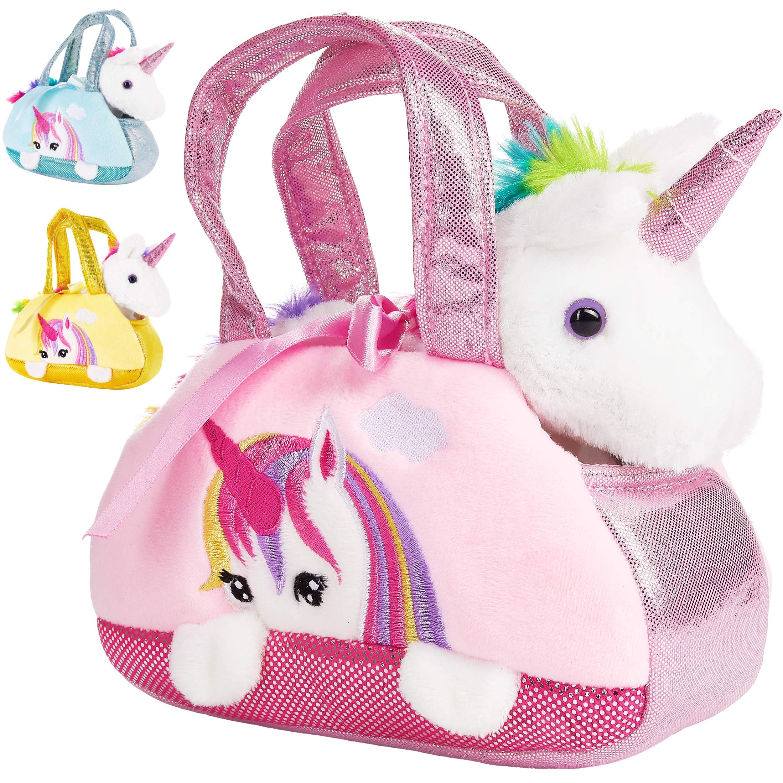 Image of Brubaker Einhorn Bag Rainbow - 20 Cm - Plush Toy In Handbag - Plush Fabric Soft Toy - Pink
