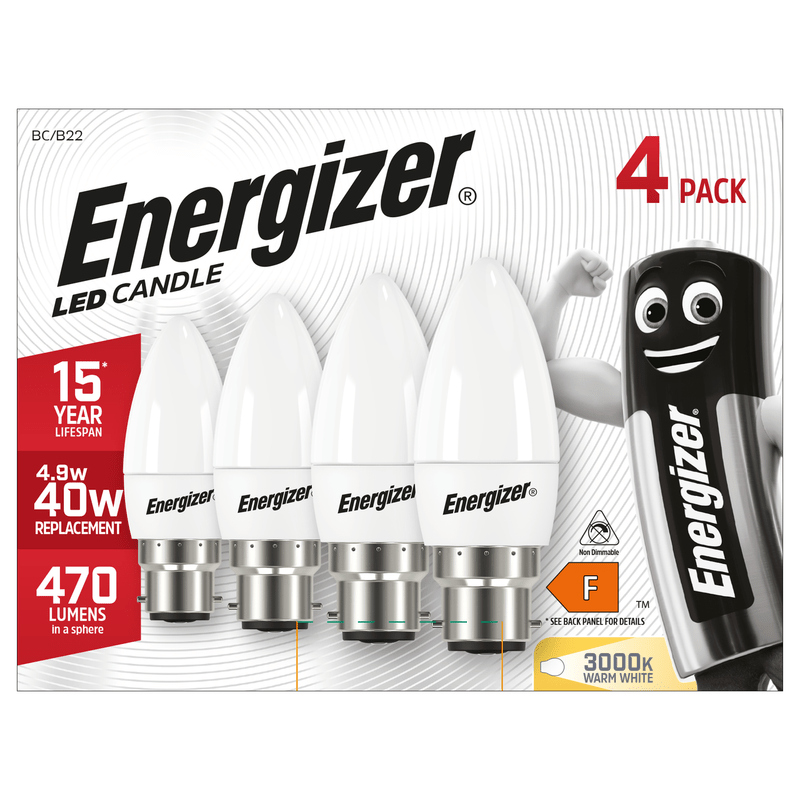Energizer - led bc (B22) Opal Candle Non-Dimmable Bulb, Warm White 470 lm 5.2W (Pa