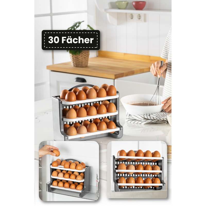 Viwares 30-fold Egg Tray Plastic Egg Organizer, 3-tier Egg Compartment