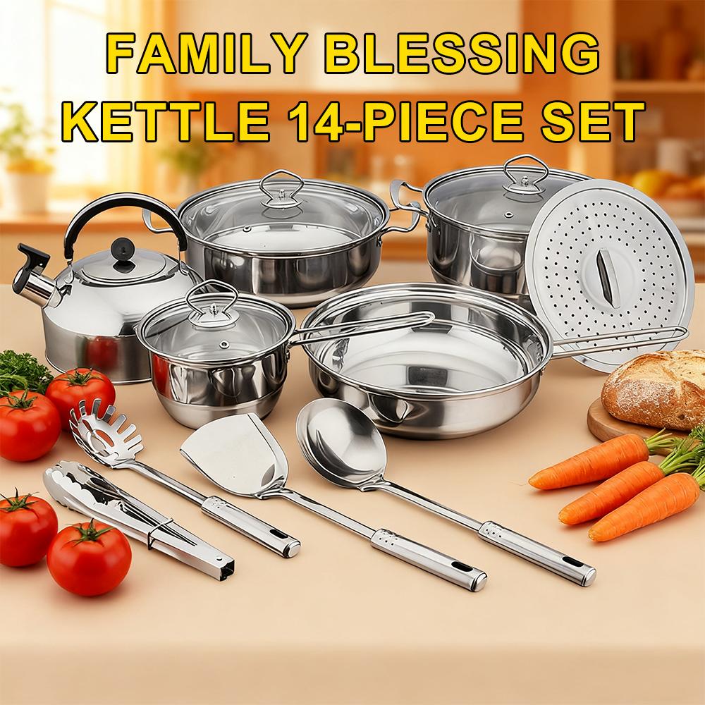 Kitchen 14 Piece Stainless Steel Cookware Set, Pots Set With Steamer And Spoon, Kitchen Induction Cookware Set, Works With Induction, Kitchen Cooking Set With Glass, (silver)
