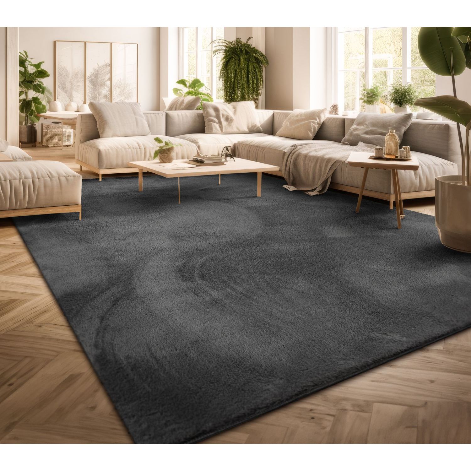 Living Room Short Pile Plain Modern Design Washable, Non Slip Stain Resistant Polyester Cloth