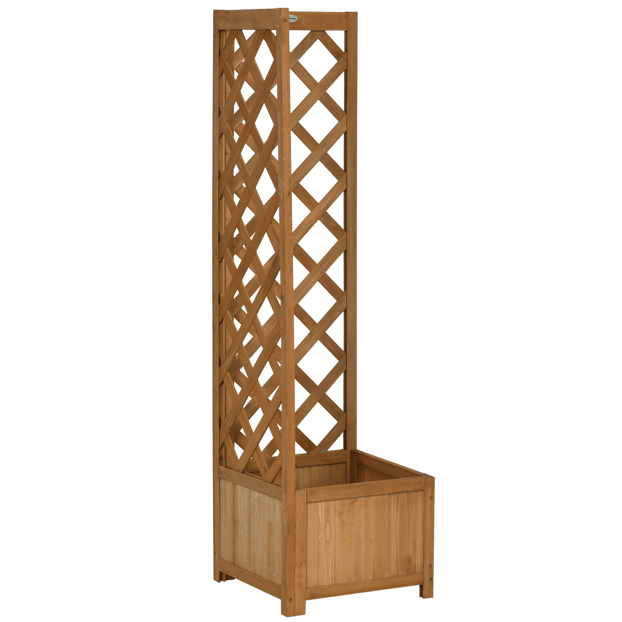 Image of Planter With Wooden Lattice Rectangular Planter With Lattice For Climbing Plants Flowers Decoration Outdoor Corner 40x40x145 Cm Natural