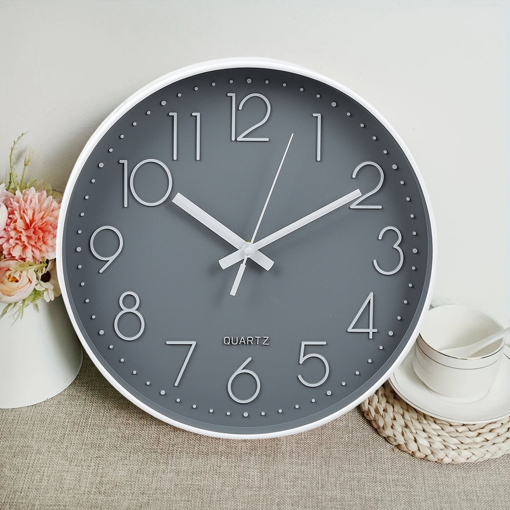 TEMU 1pc 12inch Modern Round Wall Clock Battery Operated, Silent & Non Ticking Quartz Sweep Wall Clock, 3d Large Numberals, Bedroom Kitchen School