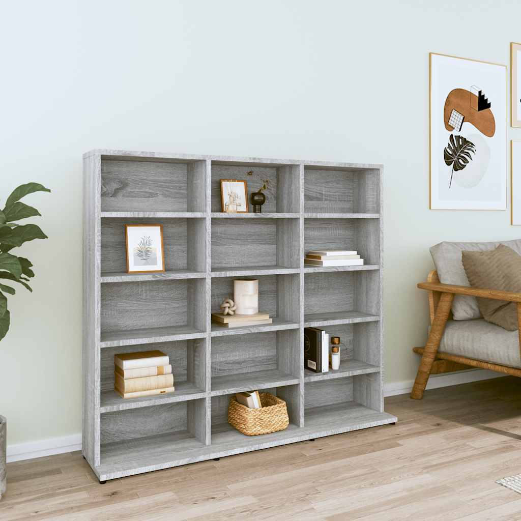 Image of Vidaxl Cd Shelf, Cabinet With Of Storage Space, Shelf For Living Room, Floor-standing Shelf File Cabinet Office Cabinet Shelf, Grey Wood Material